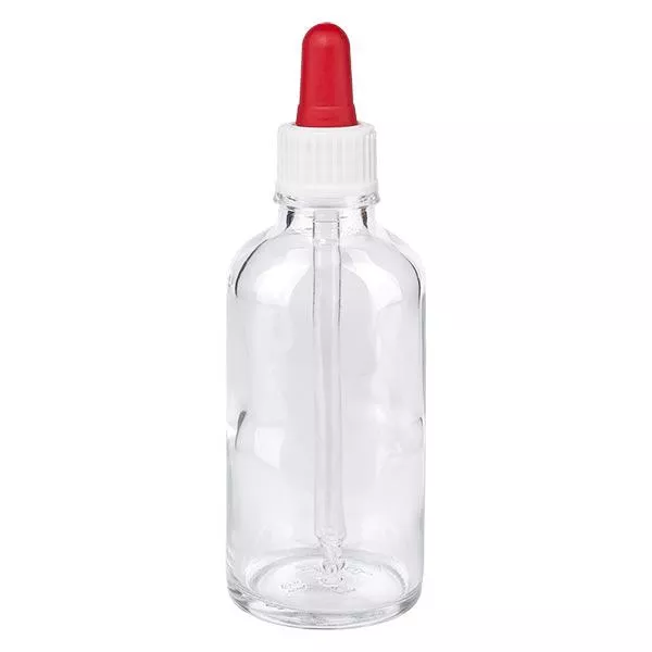 Frasco de farmácia transparente 50ml pipeta branco/vermelho standard