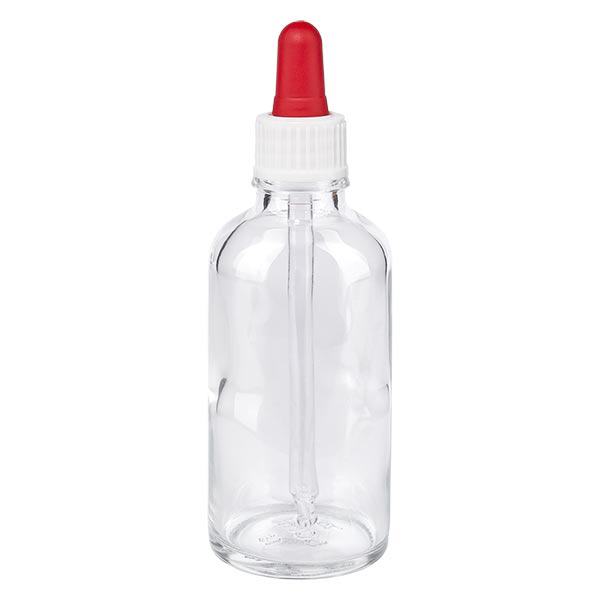Frasco de farmácia transparente 50ml pipeta branco/vermelho standard