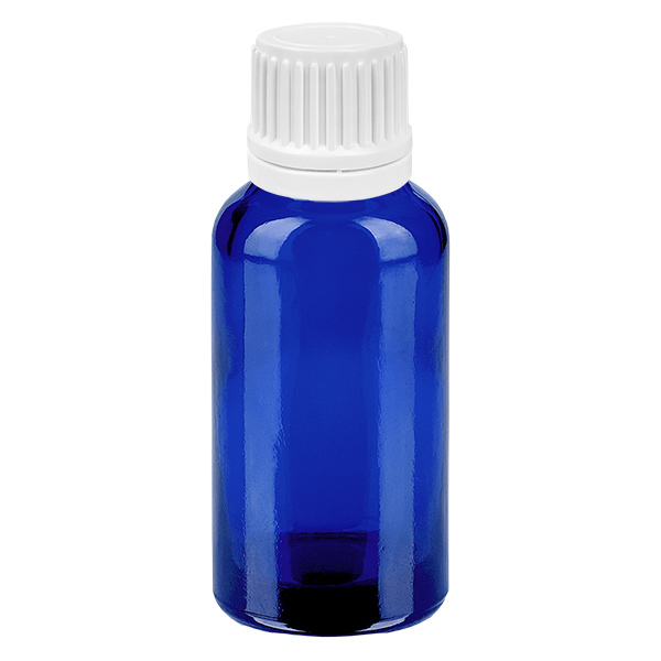 Frasco conta-gotas de 30 ml com tampa inviolável branca de 0,7 mm BlueLine UT18/30