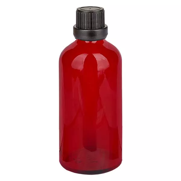 Frasco conta-gotas de 100 ml com tampa inviolável de 2 mm RedL. UT18/100 Frasco conta-gotas de 100 ml com tampa inviolável de 2 mm RedL. UT18/100