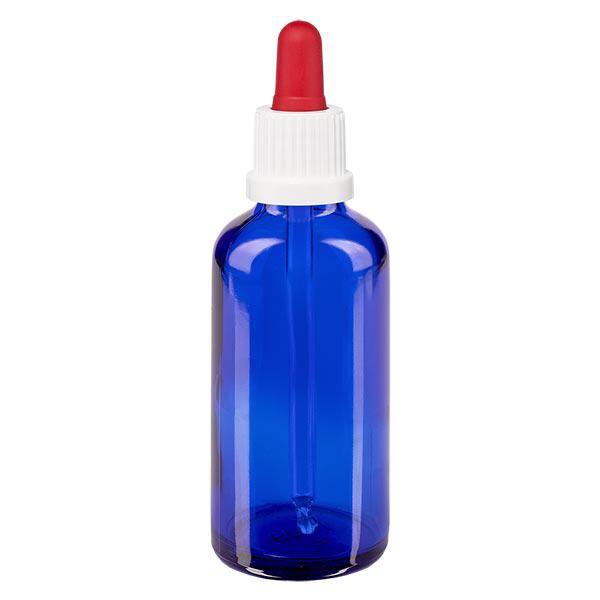Frasco de farmácia azul 50ml pipeta branca/vermelha tampa inviolável Frasco de farmácia azul 50ml pipeta branca/vermelha tampa inviolável