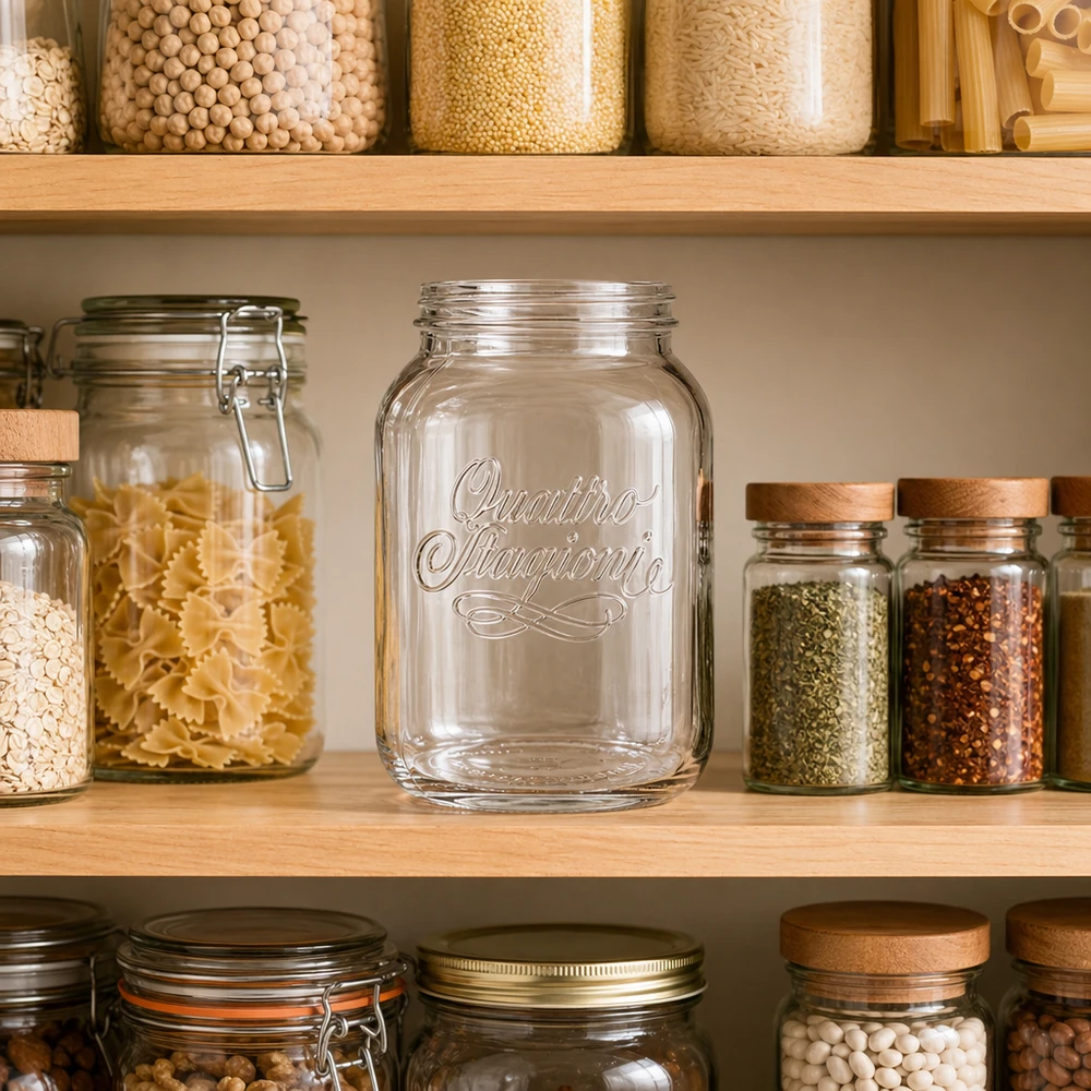 Frasco de vidro para uso doméstico Quattro Stagioni de 3000 ml para uma cozinha organizada com massas, especiarias e legumes