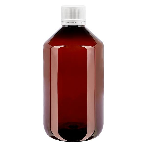 Frasco PET 500ml com tampa inviolável branca, com nervuras finas Frasco PET 500ml com tampa inviolável branca, com nervuras finas