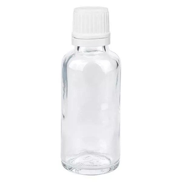 Frasco de farmácia transparente 30ml conta-gotas tampa 1,2mm branco fecho inviolável Frasco de farmácia transparente 30ml conta-gotas tampa 1,2mm branco fecho inviolável