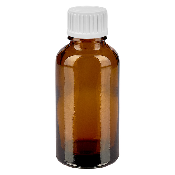 Frasco de 30ml (globule) 3mm anel de vazamento branco fecho standard CastanhoL. UT18/30