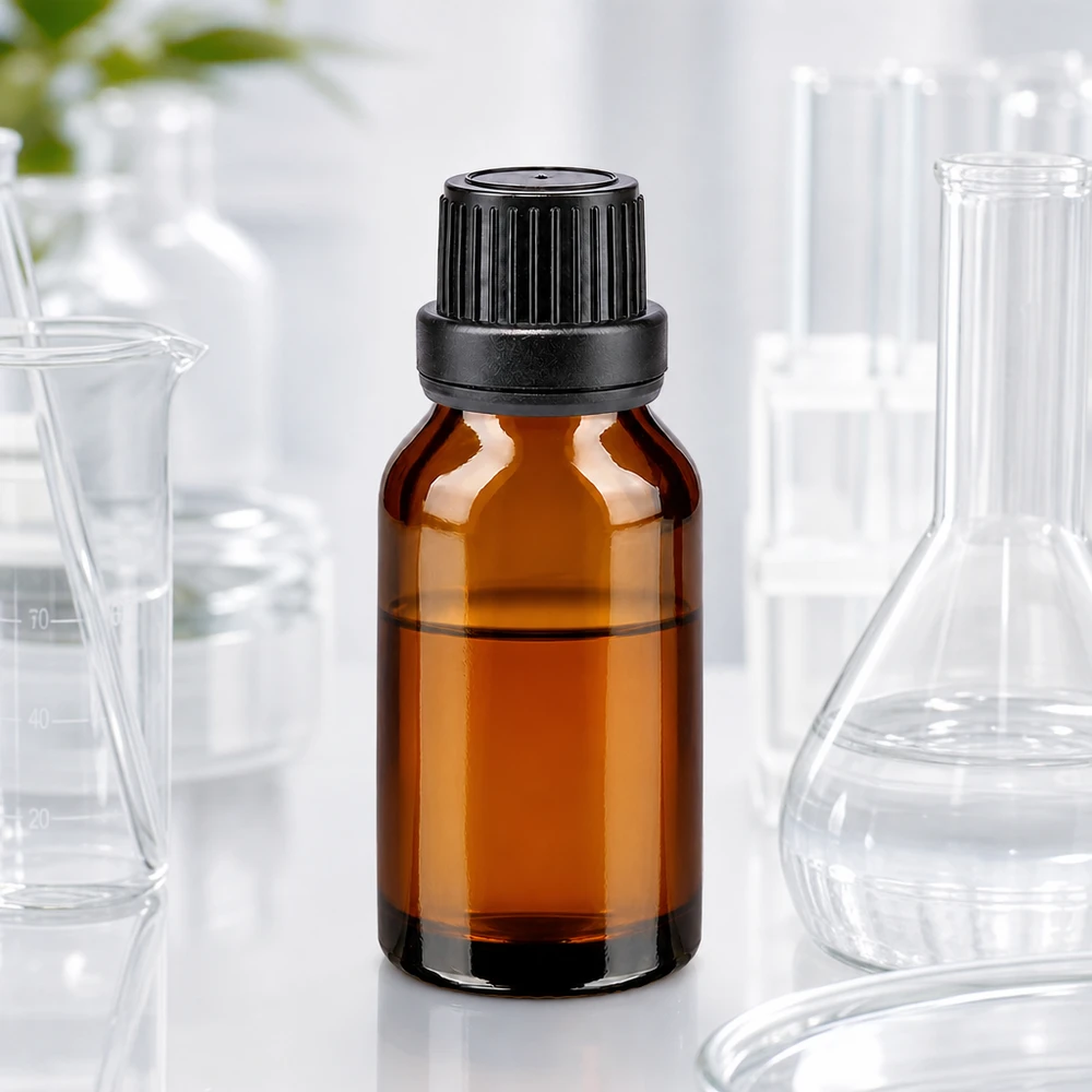 Frasco de vidro castanho de 15 ml com tampa de rosca à prova de crianças e vedante original para aplicações laboratoriais