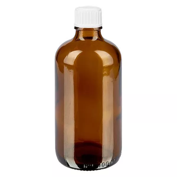 Frasco de farmácia castanho 100ml tampa de rosca branca Globuli Standard Frasco de farmácia castanho 100ml tampa de rosca branca Globuli Standard
