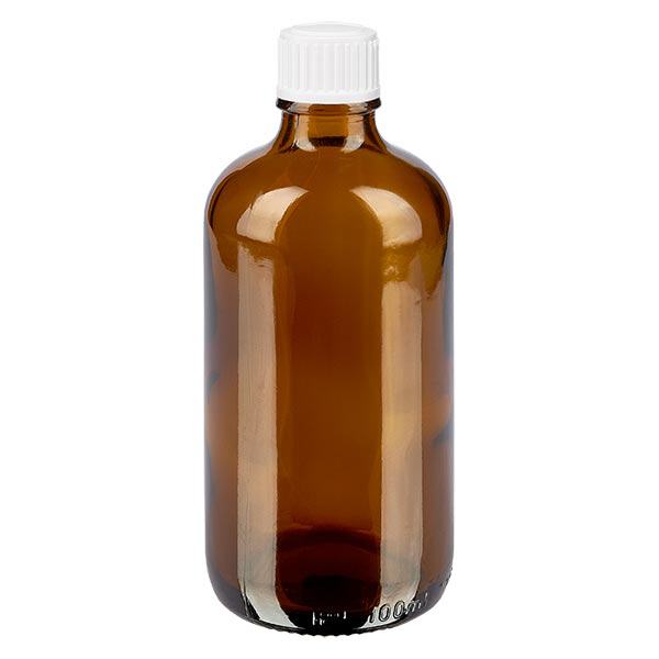 Frasco de farmácia castanho 100ml tampa de rosca branca Globuli Standard Frasco de farmácia castanho 100ml tampa de rosca branca Globuli Standard