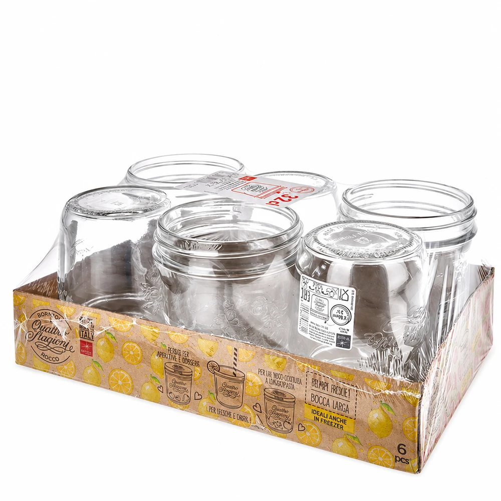 320ml Sturzglas "Quattro Stagioni" mit Deckel Conjunto de 6 copos Quattro Stagioni de 320 ml em embalagem de venda com tampas Conjunto de frascos de conserva Bormioli Rocco