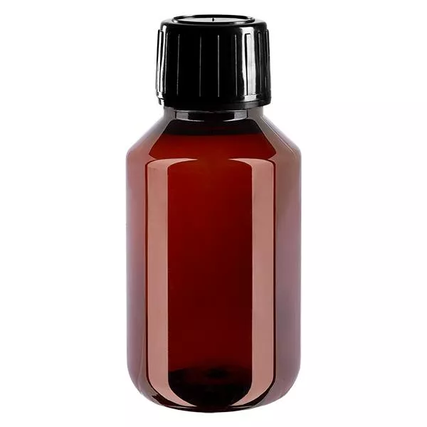 Frasco PET 100ml com tampa inviolável preta Frasco PET 100ml com tampa inviolável preta