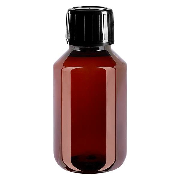 Frasco PET 100ml com tampa inviolável preta Frasco PET 100ml com tampa inviolável preta
