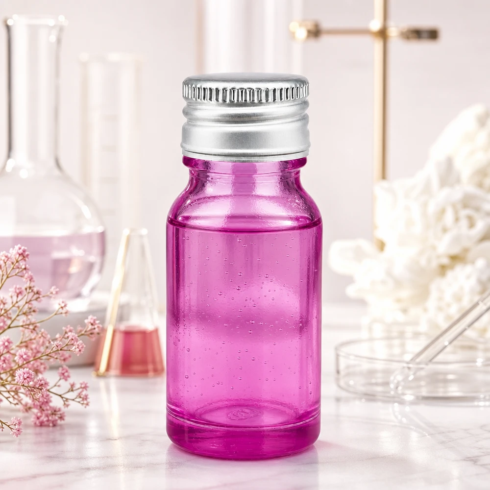 Frasco aromatizante compacto de 10 ml em vidro violeta com tampa robusta em alumínio-prata Design STD