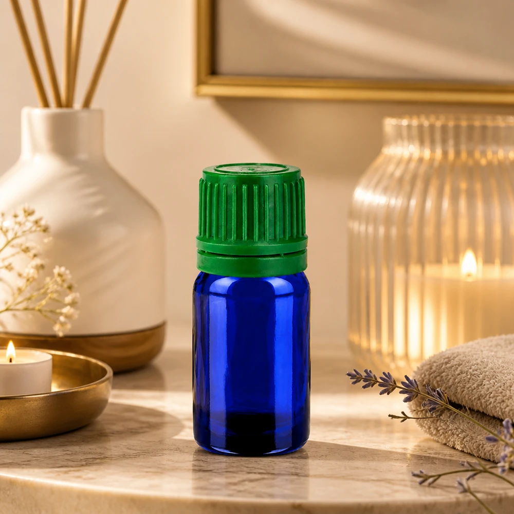 Frasco de vidro compacto de 5 ml em azul-cobalto com tampa de rosca prática para utilização móvel