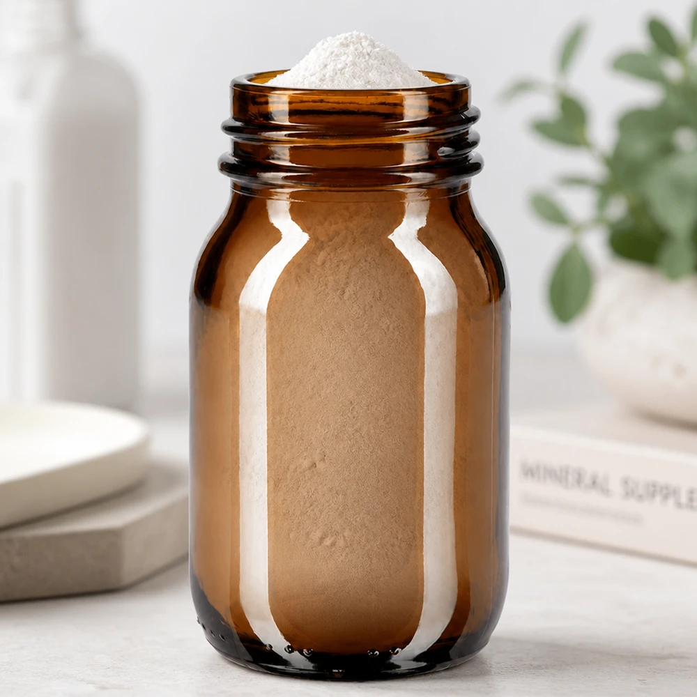 Garrafa de 100ml com gargalo largo em vidro âmbar Frasco pequeno de vidro âmbar de 100 ml com fecho de gargalo largo para pós e grânulos