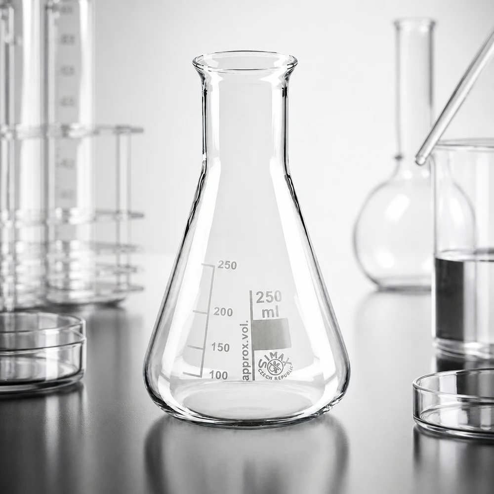 Erlenmeyer 250ml gargalo estreito Erlenmeyer cónico de 250 ml com gargalo estreito e graduação para medições precisas no laboratório