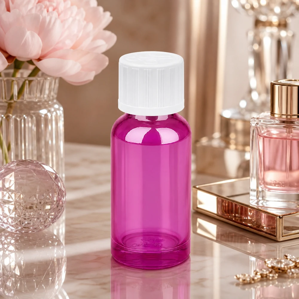 Frasco conta-gotas de 20 ml com 1,2 mm de vidro branco padrão resistente a crianças PurpleLine.UT18/20 Frasco conta-gotas de 20 ml com tampa de segurança para crianças em roxo transparente para armazenamento seguro