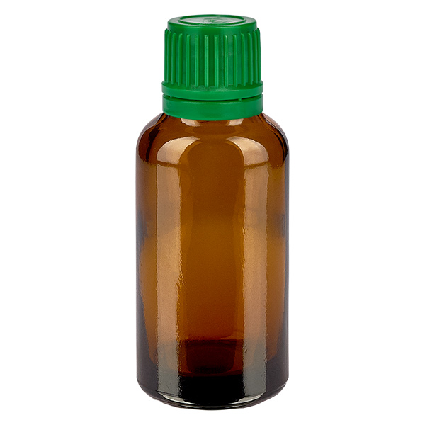 Frasco de 30 ml com tampa de rosca de 11 mm verde com fecho inviolável BrownLine UT18/30