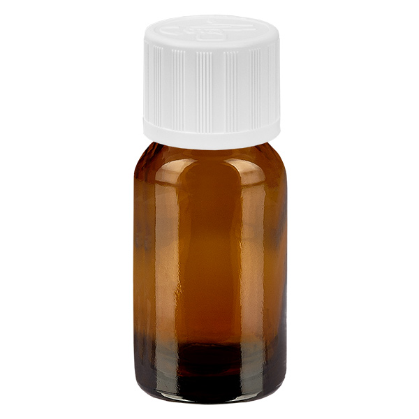 Frasco de 10 ml com 11 mm de tampa de rosca branca padrão resistente a crianças BrownLine UT18/10