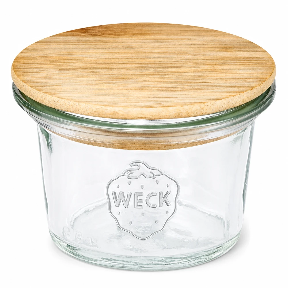 Frasco de pedreiro WECK 35ml RR40 com tampa de madeira de bambu Mini frasco de pedreiro transparente com o logótipo WECK
