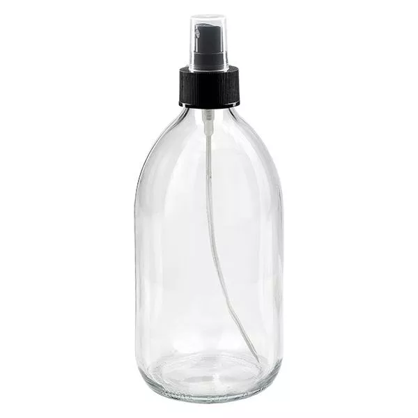 Frasco de medicamento de 500ml transparente, bomba atomizadora preta ApoGlas Frasco de medicamento de 500ml transparente, bomba atomizadora preta ApoGlas