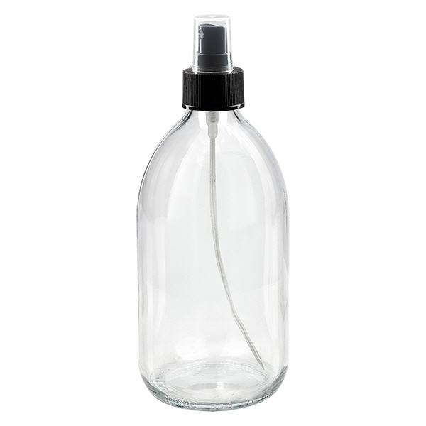 Frasco de medicamento de 500ml transparente, bomba atomizadora preta ApoGlas Frasco de medicamento de 500ml transparente, bomba atomizadora preta ApoGlas