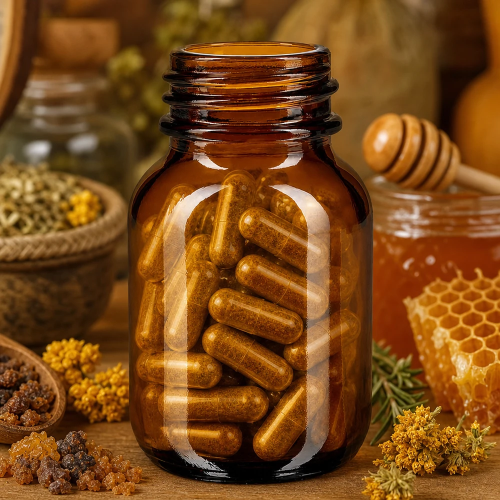 Garrafa de 50ml com gargalo largo em vidro âmbar Frasco compacto de 50 ml com gargalo largo em vidro âmbar robusto para armazenamento seguro de suplementos alimentares