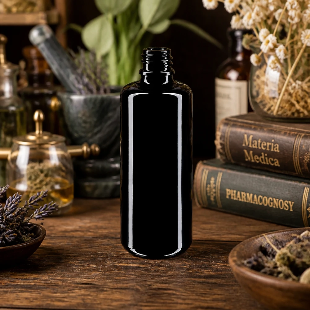 Frasco de vidro violeta 100ml DIN 18 (Mironglas) Frasco de vidro violeta Orion de 100 ml de alta qualidade feito de material Miron para cosméticos naturais e aromaterapia