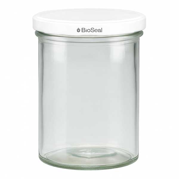 Copos de vidro de 435 ml com tampa branca BioSeal UNiTWIST