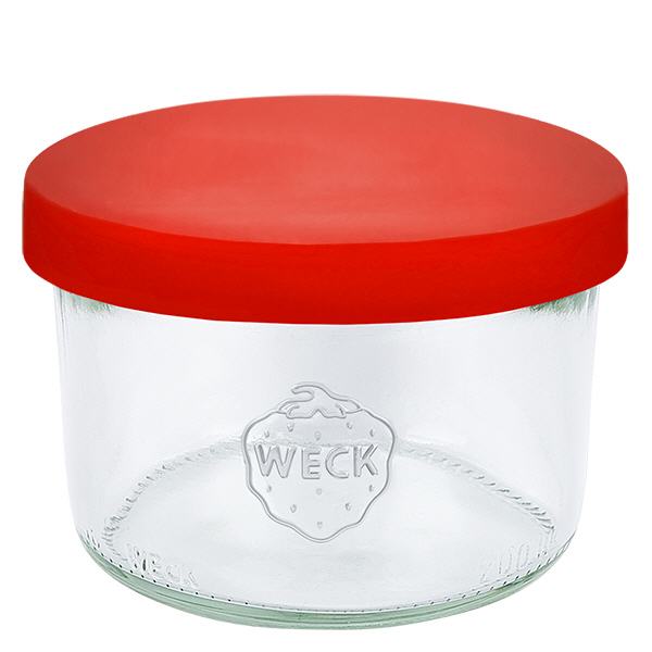 Copo de vidro WECK RR80 de 200ml com tampa de silicone vermelha