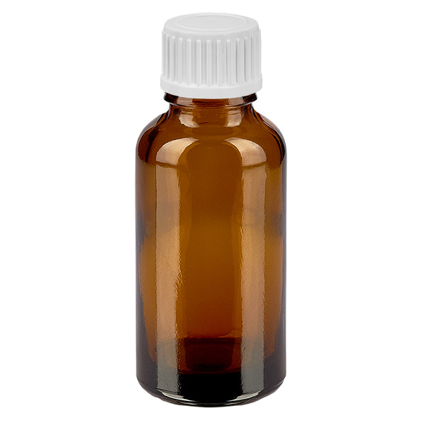 Frasco conta-gotas de 30 ml com tampa standard branca de 0,9 mm BrownLine UT18/30