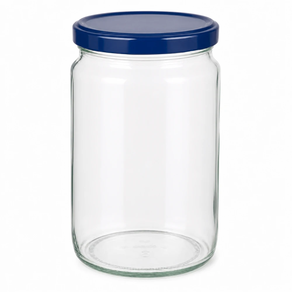 Frasco redondo de 795 ml + tampa BasicSeal azul UNiTWIST 795ml Rundglas mit blauem Schraubdeckel - vielseitiges Vorratsglas für Küche und Haushalt von Glas-Fabrik.de