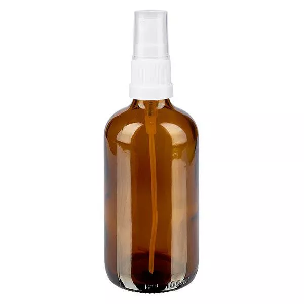 Frasco de farmácia castanho 100ml spray top branco Frasco de farmácia castanho 100ml spray top branco