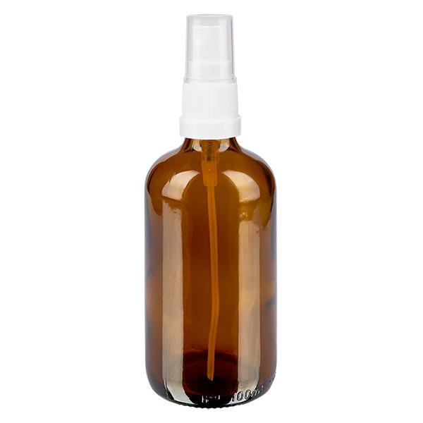 Frasco de farmácia castanho 100ml spray top branco Frasco de farmácia castanho 100ml spray top branco