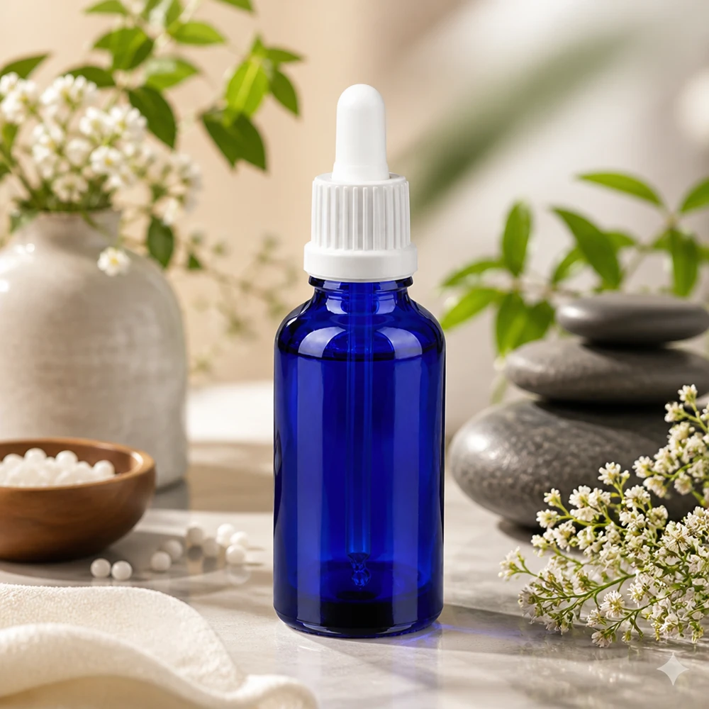 Frasco de pipeta BlueLine UT18 de 30 ml com tampa branca para aplicações cosméticas e soros