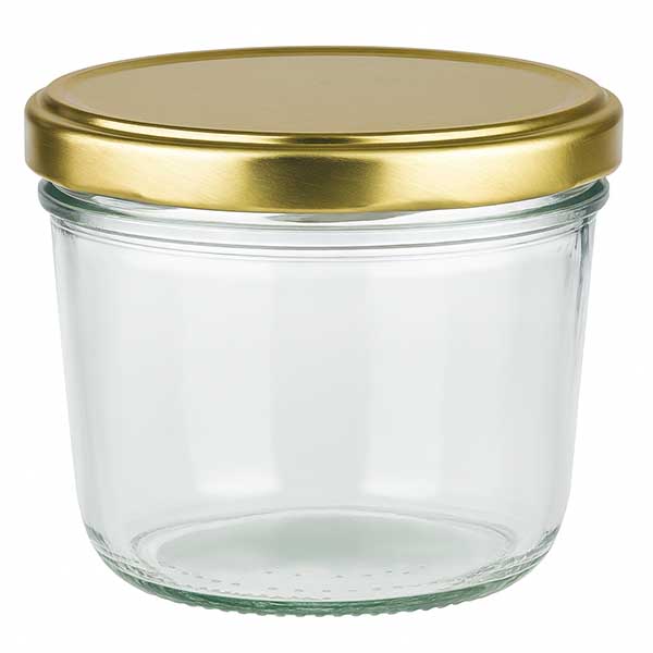 Copos de vidro de 230 ml com tampa BasicSeal dourada UNiTWIST