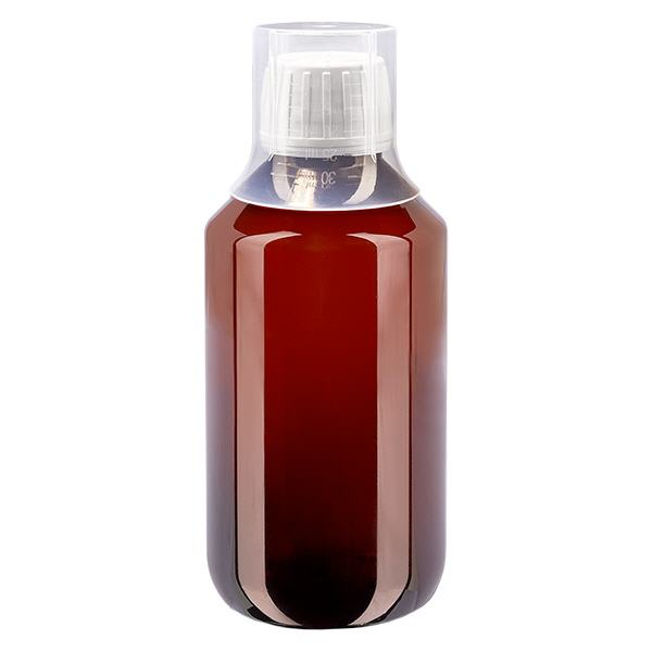 Frasco PET 200ml com tampa branca inviolável + copo Frasco PET 200ml com tampa branca inviolável + copo