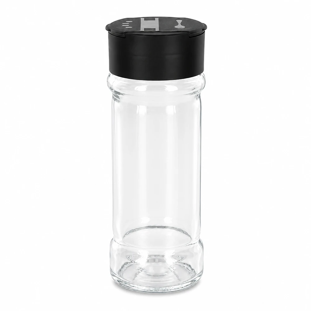 Frasco para sal/especiarias de 100 ml com espalhador duplo, preto Frasco transparente para sal e especiarias, 100 ml, com tampa dupla giratória para espalhar, na cor preta
