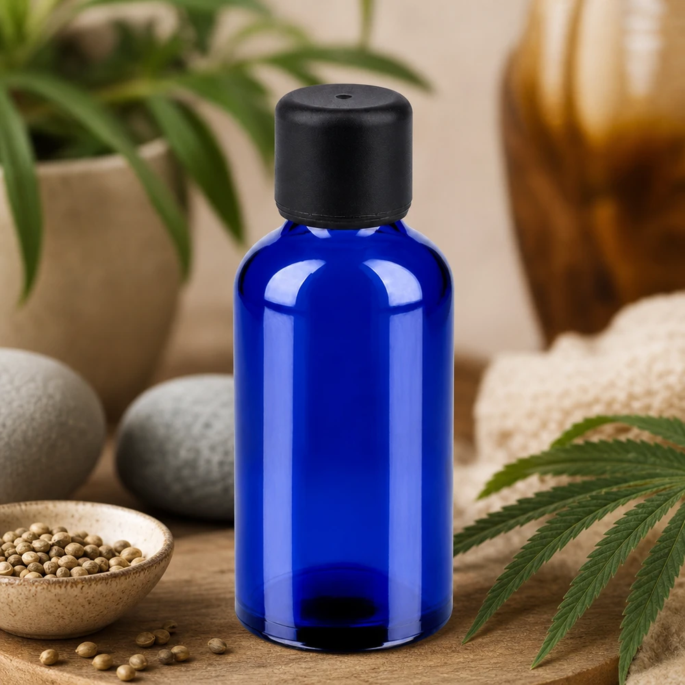 Frasco de vidro BlueLine de 50 ml com rosca STD e tampa preta para aplicações profissionais