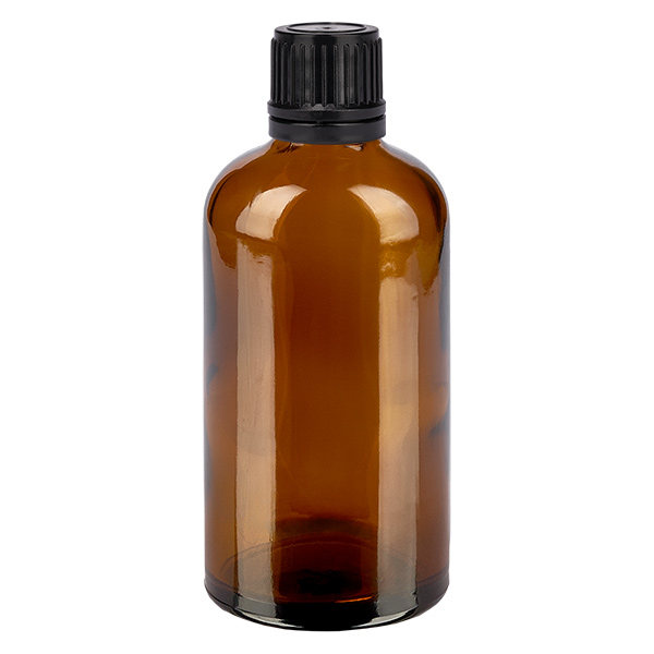 Frasco de 100ml 11mm tampa de rosca preta tamper-evident BrownL. UT18/100