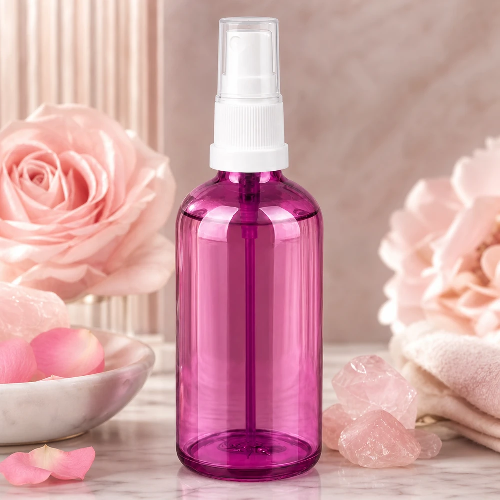 Frasco de spray recarregável de 100 ml feito de plástico de alta qualidade numa atraente cor púrpura