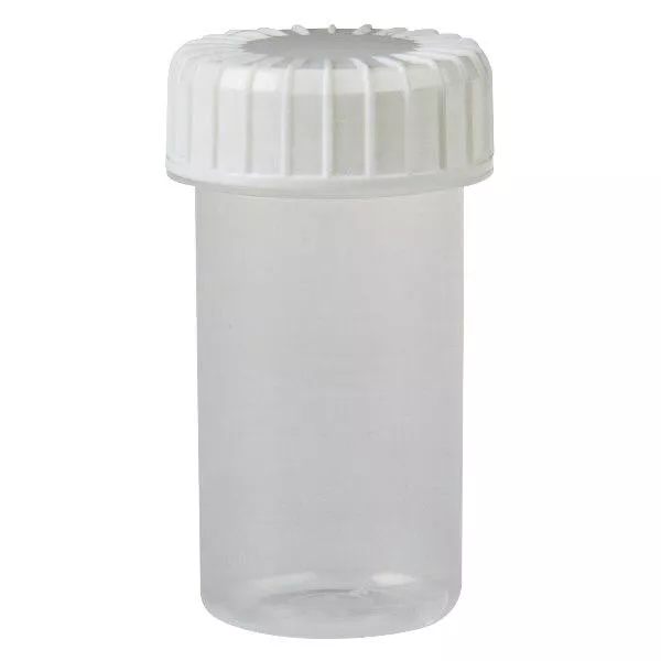 Frasco transparente com tampa de rosca de 20 ml com tampa ranhurada