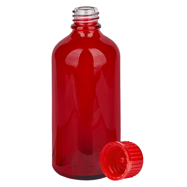 Frasco de 100 ml com tampa de rosca de 11 mm vermelho standard RedLine UT18/100 Frasco de 100 ml com tampa de rosca de 11 mm vermelho standard RedLine UT18/100
