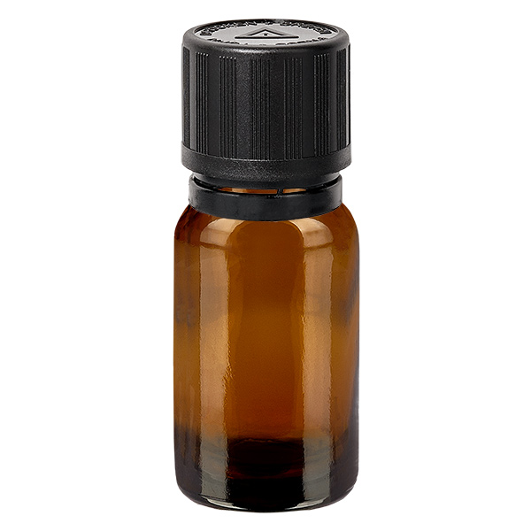 Frasco conta-gotas de 10 ml 1mm preto com fecho inviolável Fecho de segurança para crianças Símbolo de aviso cego CastanhoL. UT18/10