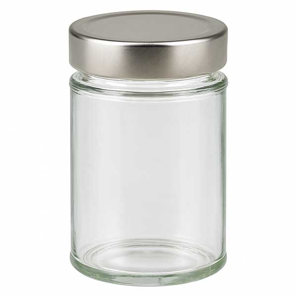 Frasco redondo de 202 ml + tampa BasicSeal prateada UNiTWIST