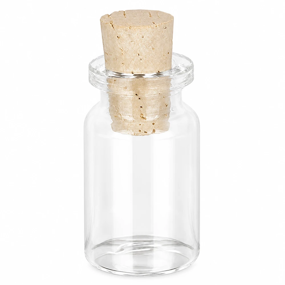 Frasco de vidro transparente 5ml com rolha 11/14mm Durchsichtige Glasflasche 5ml mit hellem Naturkorkverschluss für Schmuck und Bastelprojekte