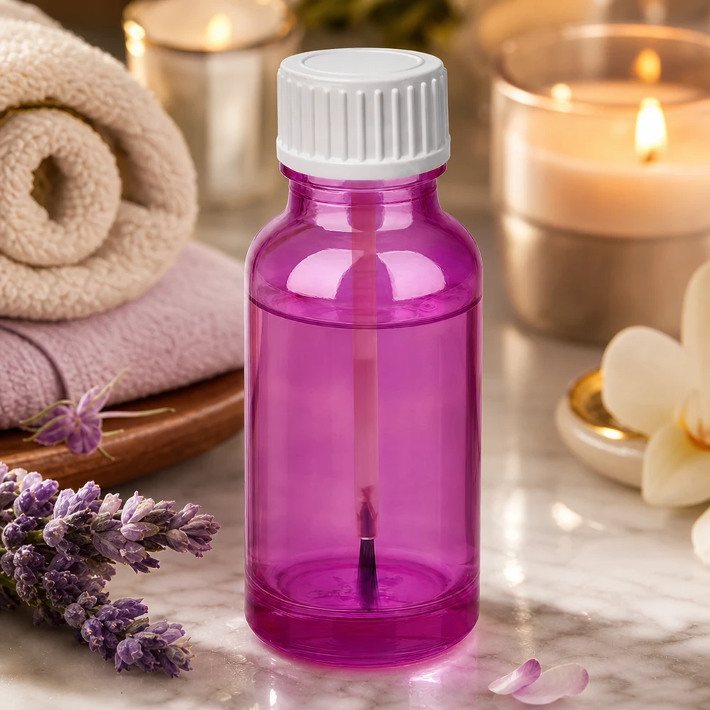 Frasco com pincel de 20 ml branco padrão PurpleLine UT18/20 Frasco compacto de 20 ml em roxo com tampa de rosca branca ergonómica para um manuseamento fácil