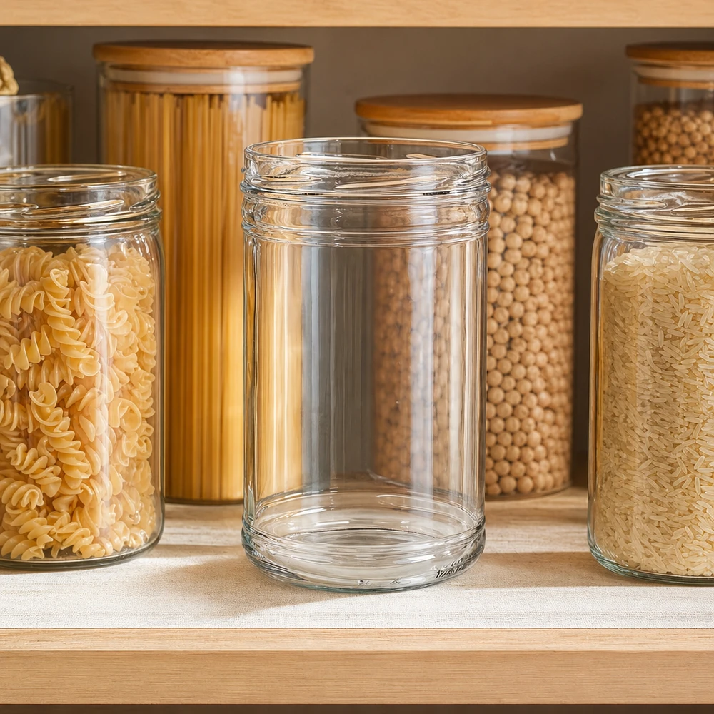 UNiTWIST tumblers 1053ml TO100 frasco de armazenamento vazio na despensa da cozinha organizada entre massas e legumes