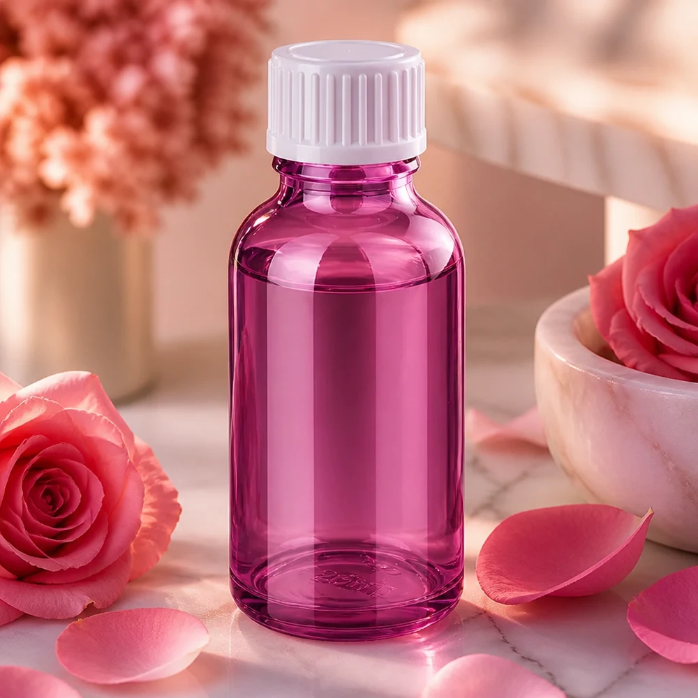 Frasco de 30 ml (glóbulo). Anel de enchimento de 3 mm branco Standard PurpleLine. UT18/30 Frasco de vidro compacto de 30 ml em roxo com tampa de conta-gotas para cosméticos e soros DIY