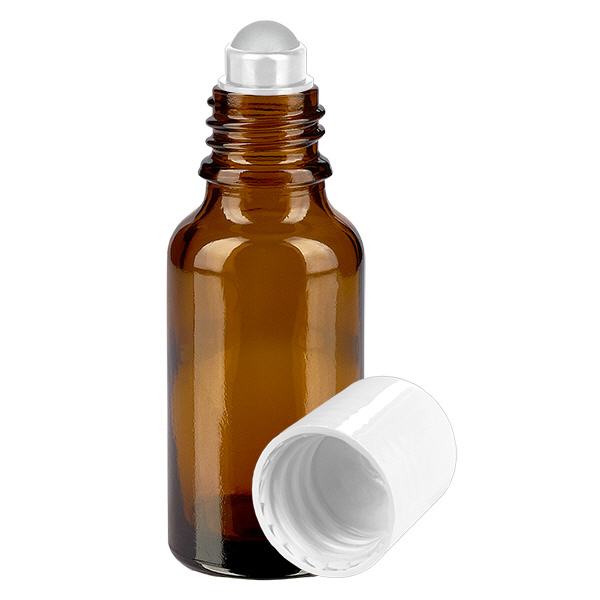 Frasco de farmácia castanho 20ml roll-on cap branco