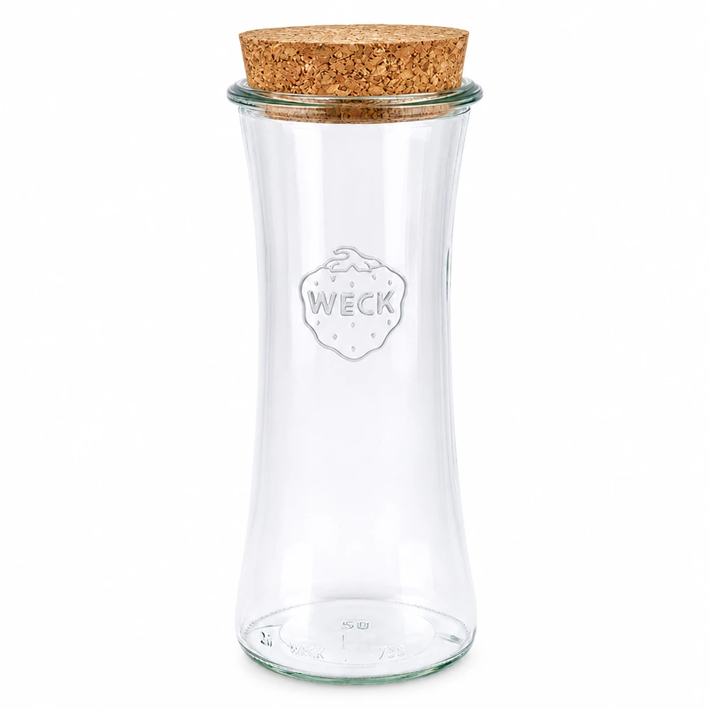 Frasco para charcutaria de 700ml WECK RR80 com cortiça natural Frasco para charcutaria WECK 700ml RR80 com tampa de cortiça natural Frasco de conservação Frasco de armazenamento transparente